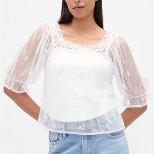 NWT  GAP Sheer Tulle Embroidered Top - M